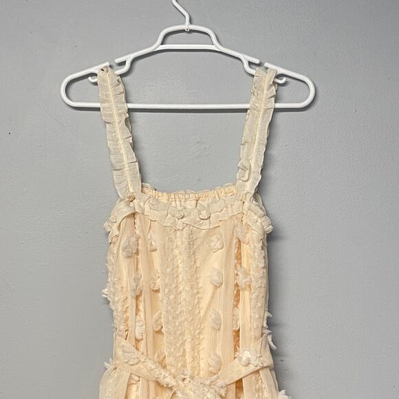 A Calin Maxi Dress Womens Small Cream Swiss Dot Pom-Pom Boho Feminine Elegant - Picture 9 of 11